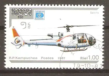 Briefmarke Kambodscha Mi.Nr. 893 o Hubschrauber 1987 / Sud Aviation SA-341 Gazelle #