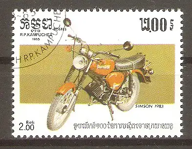 Briefmarke Kambodscha Mi.Nr. 645 o 100 Jahre Motorrad 1985 / Simson #