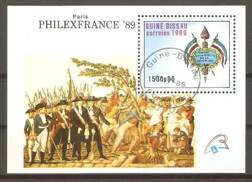Briefmarke Guinea-Bissau Block 279 o (Mi.Nr. 1064) 200. Jahrestag der Französischen Revolution 1989 / PHILEXFRANCE ’89 / Darstellungen zur Französischen Revolution #