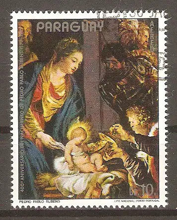 Briefmarke Paraguay Mi.Nr. 3003 o 400. Geburtstag von Peter Paul Rubens 1978 / Anbetung der Hl. Drei Könige #