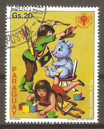 Briefmarke Paraguay Mi.Nr. 3310 o Weihnachten; Internationales Jahr des Kindes 1980 / Spielende Kinder #