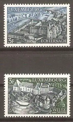 Briefmarke Luxemburg Mi.Nr. 796-797 ** Landschaften 1969 / Echternach: Basilika St. Willibrord & Wiltz: Schloss und Freilichtbühne / Kompletter Satz ! #