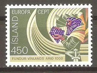 Briefmarke Island Mi.Nr. 579 ** Historische Ereignisse 1982 / Entdeckung Nordamerikas - Leif Eriksson & Segelschiff #