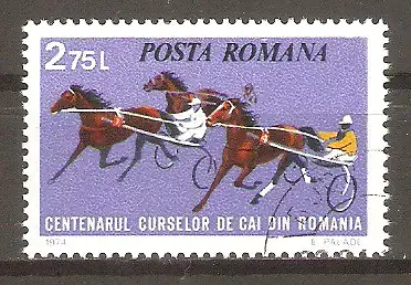Briefmarke Rumänien Mi.Nr. 3186 o 100 Jahre Pferderennen in Rumänien 1974 / Szenen von Trab- und Galopprennen #