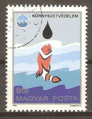 Briefmarke Ungarn Mi.Nr. 3072 A o Umweltschutz 1975 / Verseuchte Flüsse - Fisch #