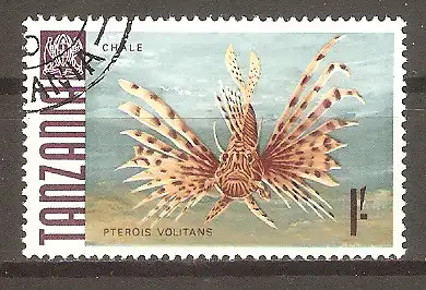 Briefmarke Tanzania Mi.Nr. 28 o Fische 1967 / Rotfeuerfisch (Pterois volitans) #