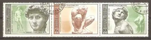 Briefmarke Sowjetunion Mi.Nr. 4329-4331 o Dreierstreifen! 500. Geburtstag von Michelangelo 1975 #