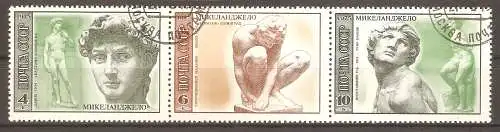 Briefmarke Sowjetunion Mi.Nr. 4329-4331 o Dreierstreifen! 500. Geburtstag von Michelangelo 1975 #