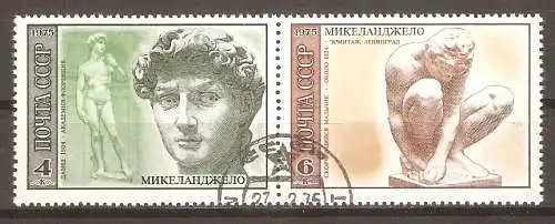 Briefmarke Sowjetunion Mi.Nr. 4329-4330 o Zusammendruck! 500. Geburtstag von Michelangelo 1975 #