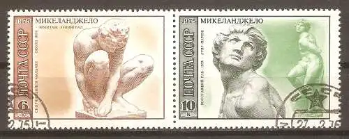 Briefmarke Sowjetunion Mi.Nr. 4330-4331 o Zusammendruck! 500. Geburtstag von Michelangelo 1975 #