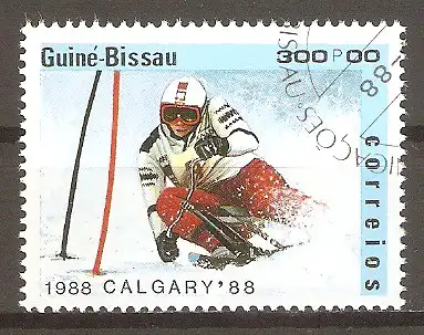 Briefmarke Guinea-Bissau Mi.Nr. 931 o Olympische Winterspiele Calgary 1988 / Skibob #