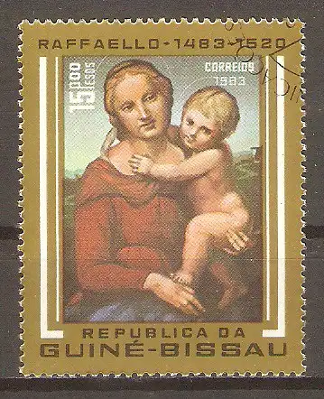Briefmarke Guinea-Bissau Mi.Nr. 687 o 500. Geburtstag von Raffael 1983 / Madonna #