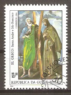 Briefmarke Guinea-Bissau Mi.Nr. 760 o Internationale Briefmarkenausstellung ESPANA ’84 / "Hl. Andreas und Hl. Franziskus" von El Greco #