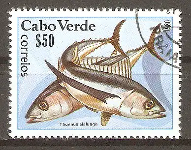 Briefmarke Kap Verde Mi.Nr. 419 o Fische 1980 / Weißer Thun (Thunnus alalunga) #