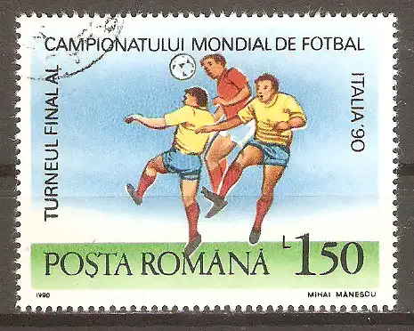 Briefmarke Rumänien Mi.Nr. 4596 o Fußball-Weltmeisterschaft Italien 1990 / Rumänien - Sowjetunion #