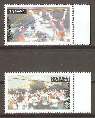 Briefmarke BRD Mi.Nr. 1449-1450 ** Seitenrand rechts - Sporthilfe 1990 / Hallenhandball & 20 Jahre Trimm-Dich-Aktion / Kompletter Satz ! #