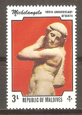 Briefmarke Malediven Mi.Nr. 615 ** 500. Geburtstag von Michelangelo Buonarroti 1975 / Apollo-Skulptur #