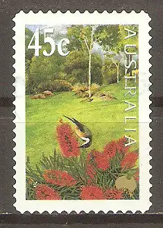 Briefmarke Australien Mi.Nr. 1913 BA (gez. 11¾) o Internationale Blumen- und Gartenschau Melbourne 2000 / Corymbia ptychocarpa & Acanthorhynchus tenuirostris #