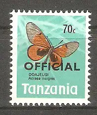 Briefmarke Tanzania Dienstmarke Mi.Nr. 22 ** Schmetterlinge 1973 #