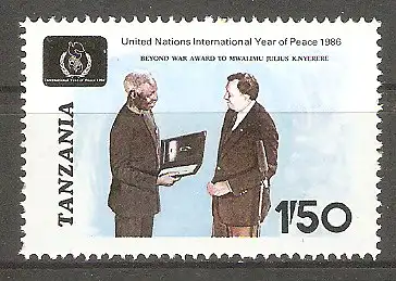 Briefmarke Tanzania Mi.Nr. 364 ** Internationales Jahr des Friedens 1986 / Präsident Nyerere #