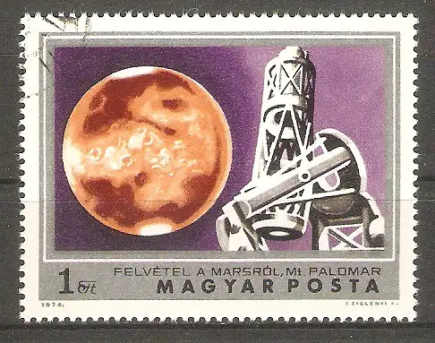 Briefmarke Ungarn Mi.Nr. 2934 A o Ergebnisse der Marsforschung 1974 / Planet Mars & Sternwarte Mt. Palomar (USA) #
