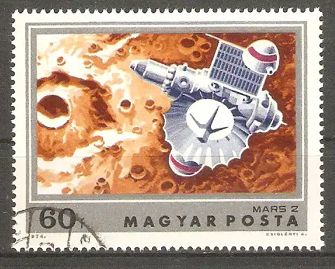 Briefmarke Ungarn Mi.Nr. 2932 A o Ergebnisse der Marsforschung 1974 / Raumschiff Mars-2 & Planet Mars #