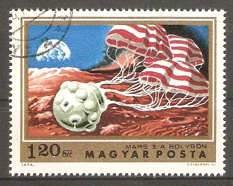 Briefmarke Ungarn Mi.Nr. 2935 A o Ergebnisse der Marsforschung 1974 / Mars-3 mit Fallschirmen #