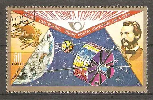 Briefmarke Äquatorial-Guinea Mi.Nr. 388 o 100 Jahre Weltpostverein 1974 / Nachrichtensatelliten & Alexander Graham Bell #