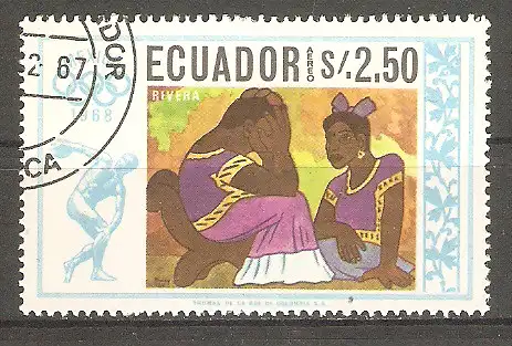 Briefmarke Ecuador Mi.Nr. 1317 o Olympische Sommerspiele Mexiko 1968 / Diego Rivera "Zwei Frauen" #