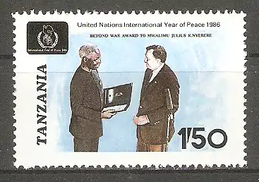 Briefmarke Tanzania Mi.Nr. 364 ** Internationales Jahr des Friedens 1986 / Präsident Nyerere #