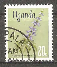 Briefmarke Uganda Mi.Nr. 108 o Einheimische Flora 1969 / Harfenstrauch (Coleus barbatus) #