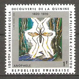 Briefmarke Ruanda Mi.Nr. 410 ** 150. Jahrestag der Entdeckung des Chinins 1970 / Anopheles-Mücke #