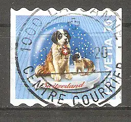 Briefmarke Schweiz Mi.Nr. 1760 o Bernhardiner Hunde in Schneekugel 2001 #