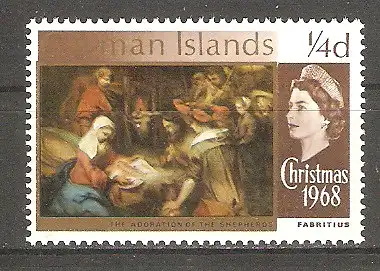 Briefmarke Kaiman-Inseln Mi.Nr. 204 ** Weihnachten 1968 / "Anbetung der Hirten" von Barent Fabritius #