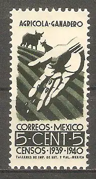 Briefmarke Mexiko Mi.Nr. 776 ** Volkszählung 1939 / Landwirtschaft und Viehzucht #
