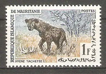 Briefmarke Mauretanien Mi.Nr. 205 ** Einheimische Fauna 1963 / Tüpfelhyäne (Crocuta crocuta) #