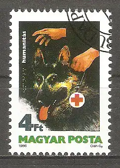 Briefmarke Ungarn Mi.Nr. 3813 A o Blindenhilfe 1986 / Deutscher Schäferhund #