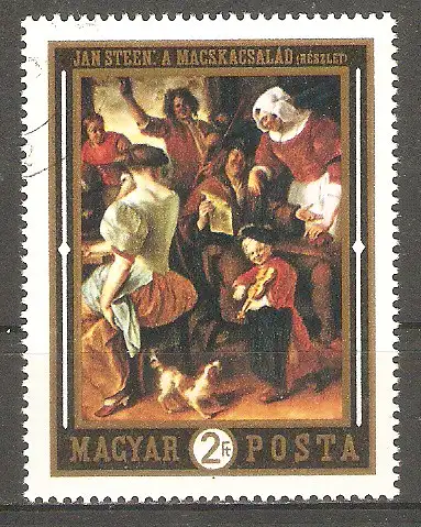 Briefmarke Ungarn Mi.Nr. 2558 A o Gemälde holländischer Meister 1969 / "Die Musiker" von Jan Steen #