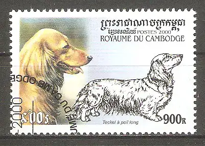 Briefmarke Kambodscha Mi.Nr. 2111 o Hunderassen 2000 / Langhaariger Zwergdackel #