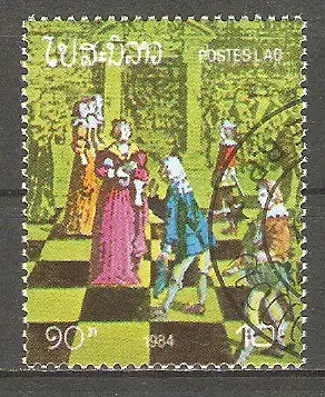Briefmarke Laos Mi.Nr. 734 o 60 Jahre Internationaler Schachverband 1984 / Schachspiel mit menschlichen Figuren #