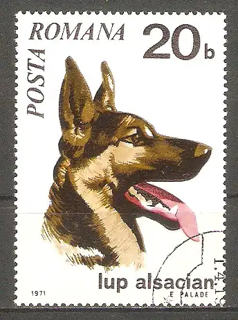 Briefmarke Rumänien Mi.Nr. 2908 o Hunde 1971 / Schäferhund #