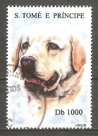 Briefmarke Sao Tome & Principe Mi.Nr. 1573 o Hunde und Katzen 1995 / Labrador #