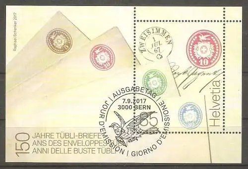 Briefmarke Schweiz Block 66 o (Mi.Nr. 2511) 150 Jahre „Tüblibriefe“ 2017 / Tüblibriefe #