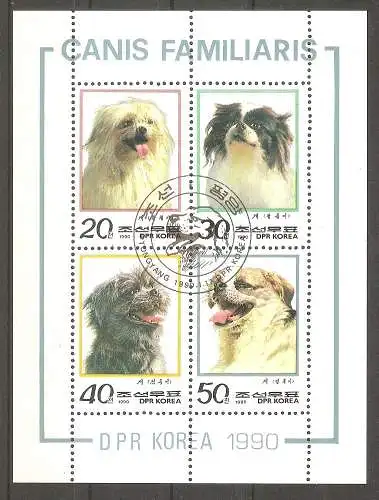 Briefmarke Korea-Nord Mi.Nr. 3078-3081 o KLEINBOGEN Hunde 1990 / Ryukwoli, Palryuki, Komdungi, Oulruki / Kompletter Satz ! #