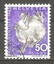 Briefmarke Schweiz Mi.Nr. 830 o „Pro Juventute“ 1965 / Einheimische Wildtiere - Schneehasen (Lepus timidus) #