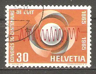Briefmarke Schweiz Mi.Nr. 824 o 100 Jahre Internationale Fernmeldeunion (UIT) 1965 / Symbolische Darstellung des Fernmeldewesens #