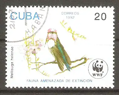 Briefmarke Cuba Mi.Nr. 3591 o Weltweiter Naturschutz WWF 1992 / Hummelkolibri (Calypte helenae) #