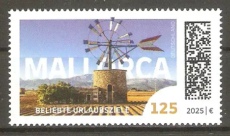 Briefmarke BRD Mi.Nr. 3909 ** Beliebte Urlaubsziele der Deutschen 2025 / Alte Windmühle auf Mallorca #