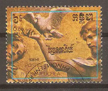 Briefmarke Kambodscha Mi.Nr. 627 o 450. Todestag von Correggio / "Christus krönt Maria" #