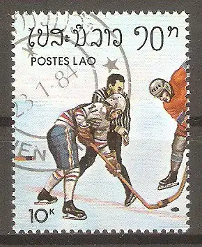 Briefmarke Laos Mi.Nr. 705 o Olympische Winterspiele Sarajevo 1984 / Eishockey #